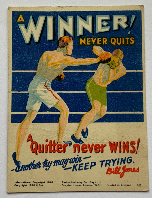1928 Propaganda card by Parker Halladay USA A winner never quits Boxing